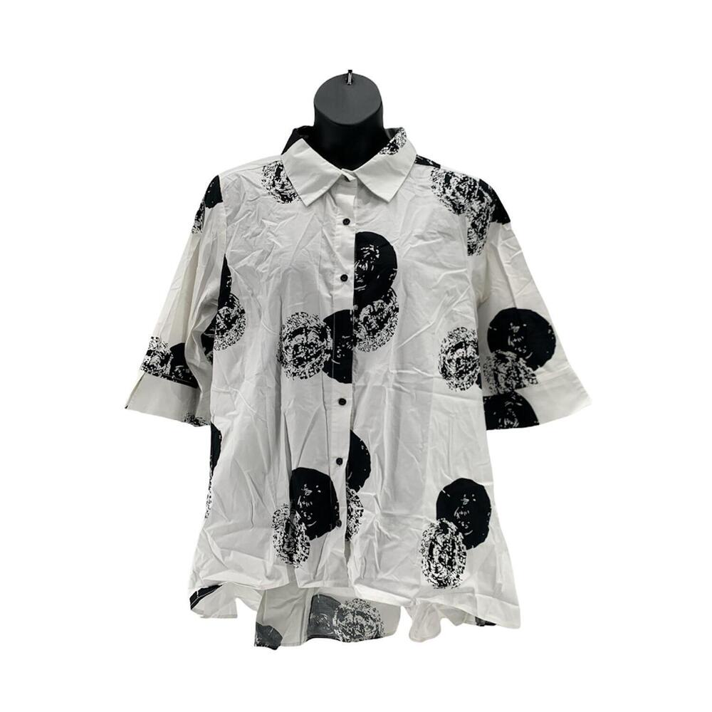 Truth + Style Printed Stretch Poplin Hi-Low Button Front Shirt White - Regular